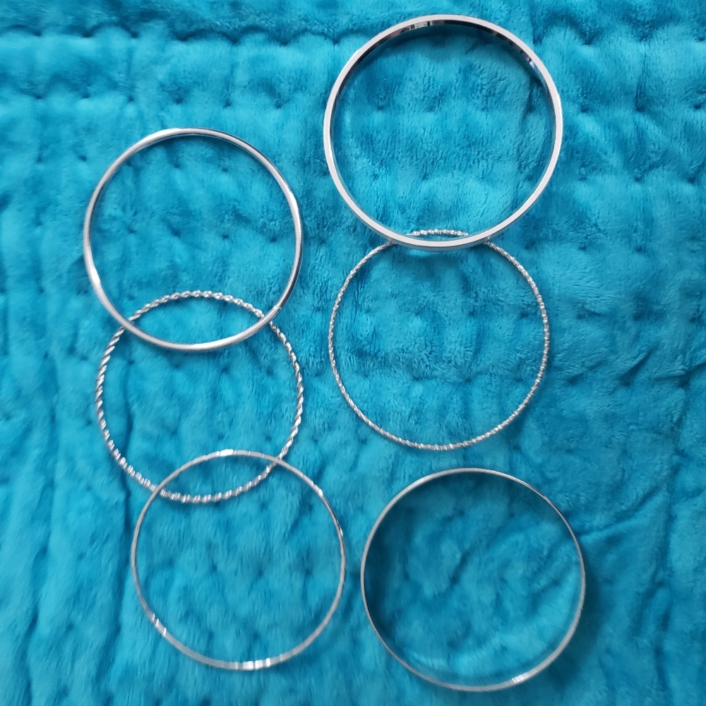 6 Pk Assorted Silver Bangle/ Bracelets - image 5
